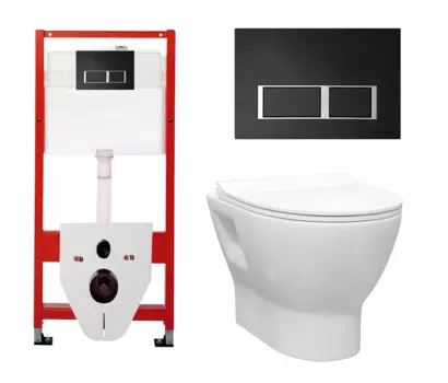 Комплект 3 в 1 инсталляция Tece Tecespring S955202 + Унитаз подвесной Enio Nativo EN1270551 + кнопка черная матовая