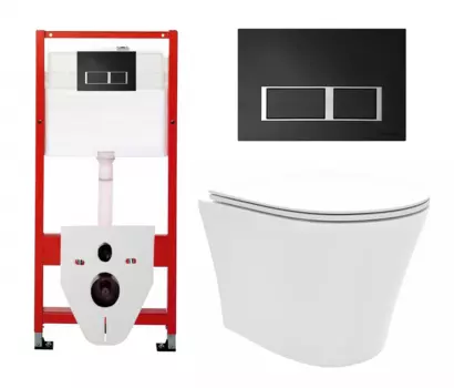 Комплект 3 в 1 инсталляция Tece Tecespring S955202 + Унитаз подвесной Enio Neo EN5370588 + кнопка черная матовая