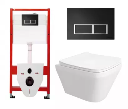 Комплект 3 в 1 инсталляция Tece Tecespring S955202 + Унитаз подвесной Enio Vicino EN9170544 + кнопка черная матовая