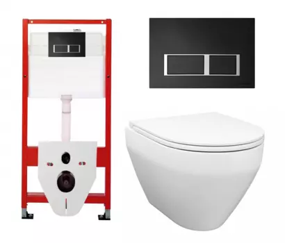 Комплект 3 в 1 инсталляция Tece Tecespring S955202 + Унитаз подвесной Enio Cono EN2870522 + кнопка черная матовая