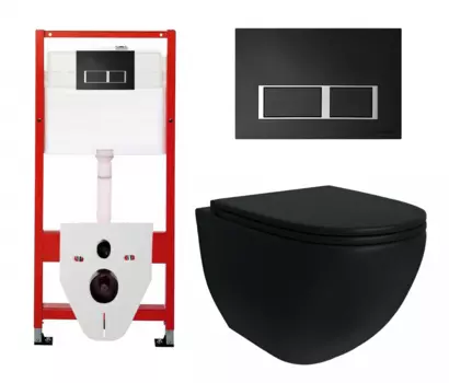 Комплект 3 в 1 инсталляция Tece Tecespring S955202 + Унитаз подвесной Enio Unico BL черный EN4105055 + кнопка черная матовая