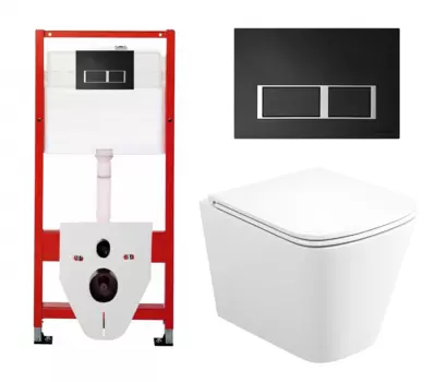 Комплект 3 в 1 инсталляция Tece Tecespring S955202 + Унитаз подвесной Enio Binario Tornado EN4180237 + кнопка черная матовая