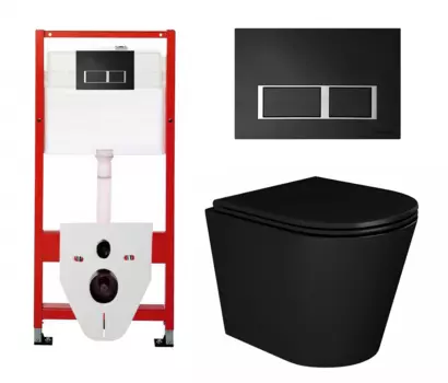 Комплект 3 в 1 инсталляция Tece Tecespring S955202 + Унитаз подвесной Enio Cento BL черный EN4280035 + кнопка черная матовая