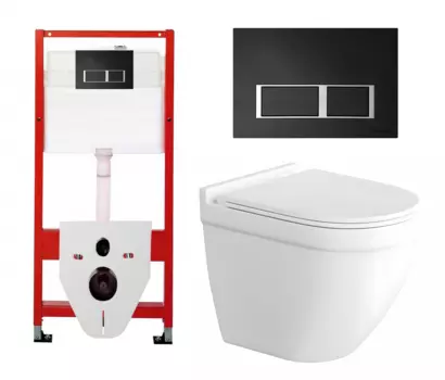 Комплект 3 в 1 инсталляция Tece Tecespring S955202 + Унитаз подвесной Enio Pulito EN1170052 + кнопка черная матовая