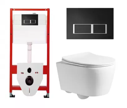 Комплект 3 в 1 инсталляция Tece Tecespring S955202 + Унитаз подвесной CeruttiSpa Sella PP 9738 + кнопка черная матовая