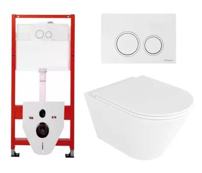 Комплект 3 в 1 инсталляция Tece Tecespring S955103 + Унитаз подвесной Enio Cento EN4280110 + кнопка белая глянцевая