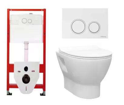 Комплект 3 в 1 инсталляция Tece Tecespring S955103 + Унитаз подвесной Enio Nativo EN1270551 + кнопка белая глянцевая