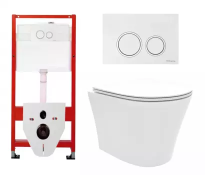 Комплект 3 в 1 инсталляция Tece Tecespring S955103 + Унитаз подвесной Enio Neo EN5370588 + кнопка белая глянцевая