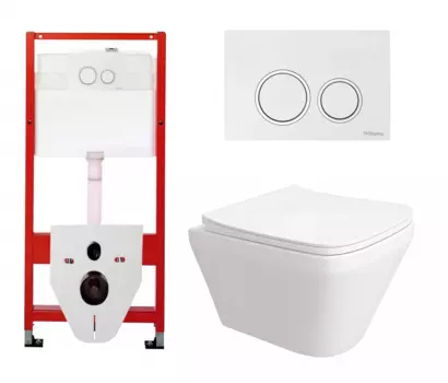 Комплект 3 в 1 инсталляция Tece Tecespring S955103 + Унитаз подвесной Enio Vicino EN9170544 + кнопка белая глянцевая
