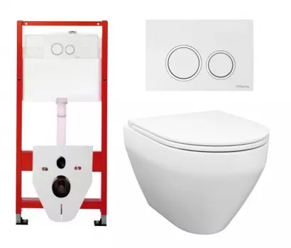 Комплект 3 в 1 инсталляция Tece Tecespring S955103 + Унитаз подвесной Enio Cono EN2870522 + кнопка белая глянцевая