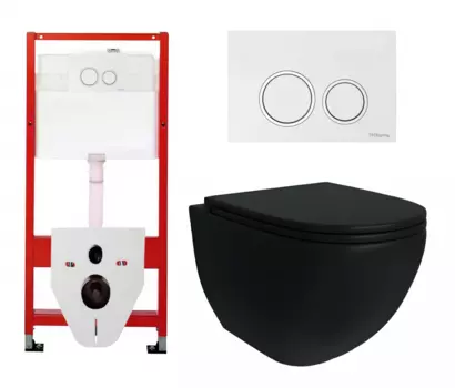 Комплект 3 в 1 инсталляция Tece Tecespring S955103 + Унитаз подвесной Enio Unico BL черный EN4105055 + кнопка белая глянцевая