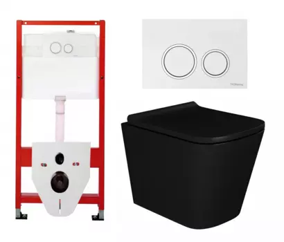 Комплект 3 в 1 инсталляция Tece Tecespring S955103 + Унитаз подвесной Enio Binario BL черный EN4180225 + кнопка белая глянцевая