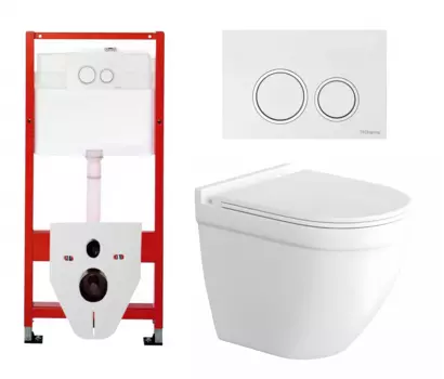 Комплект 3 в 1 инсталляция Tece Tecespring S955103 + Унитаз подвесной Enio Pulito EN1170052 + кнопка белая глянцевая