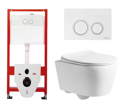 Комплект 3 в 1 инсталляция Tece Tecespring S955103 + Унитаз подвесной CeruttiSpa Sella PP 9738 + кнопка белая глянцевая