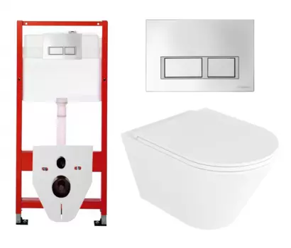 Комплект 3 в 1 инсталляция Tece Tecespring S955201 + Унитаз подвесной Enio Cento EN4280110 + кнопка хром