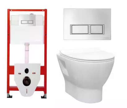 Комплект 3 в 1 инсталляция Tece Tecespring S955201 + Унитаз подвесной Enio Nativo EN1270551 + кнопка хром