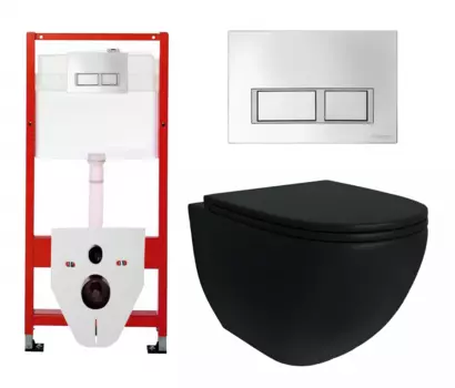 Комплект 3 в 1 инсталляция Tece Tecespring S955201 + Унитаз подвесной Enio Unico BL черный EN4105055 + кнопка хром