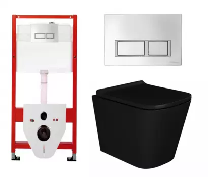 Комплект 3 в 1 инсталляция Tece Tecespring S955201 + Унитаз подвесной Enio Binario BL черный EN4180225 + кнопка хром