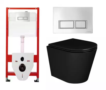 Комплект 3 в 1 инсталляция Tece Tecespring S955201 + Унитаз подвесной Enio Cento BL черный EN4280035 + кнопка хром