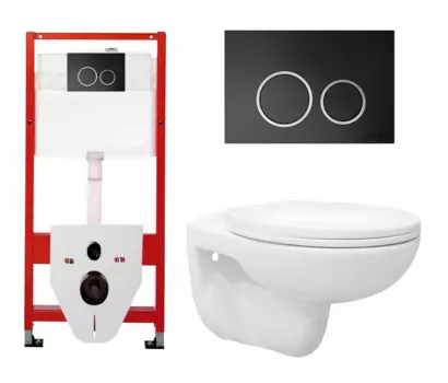 Комплект 3 в 1 инсталляция Tece Tecespring S955102 + Унитаз подвесной Enio Ekos EN0170571 + кнопка черная матовая