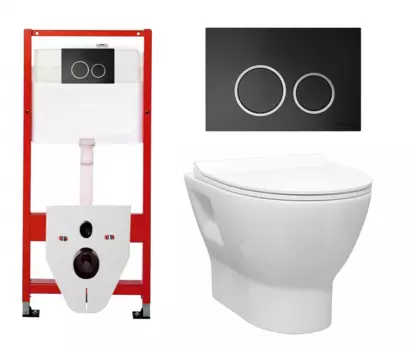 Комплект 3 в 1 инсталляция Tece Tecespring S955102 + Унитаз подвесной Enio Nativo EN1270551 + кнопка черная матовая