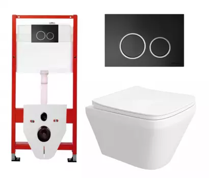 Комплект 3 в 1 инсталляция Tece Tecespring S955102 + Унитаз подвесной Enio Vicino EN9170544 + кнопка черная матовая