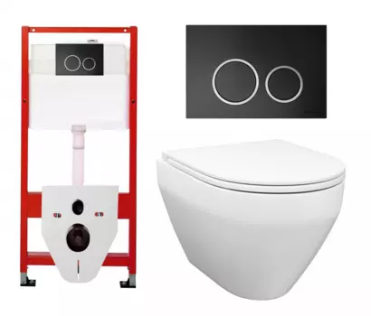 Комплект 3 в 1 инсталляция Tece Tecespring S955102 + Унитаз подвесной Enio Cono EN2870522 + кнопка черная матовая