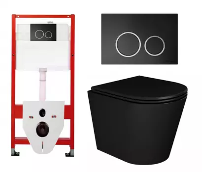 Комплект 3 в 1 инсталляция Tece Tecespring S955102 + Унитаз подвесной Enio Cento BL черный EN4280035 + кнопка черная матовая