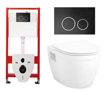 Комплект 3 в 1 инсталляция Tece Tecespring S955102 + Унитаз подвесной Enio Bolo EN8350034 + кнопка черная матовая