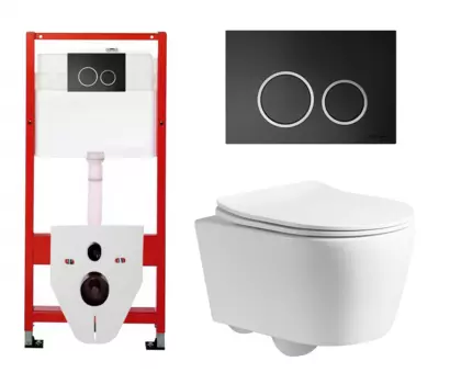 Комплект 3 в 1 инсталляция Tece Tecespring S955102 + Унитаз подвесной CeruttiSpa Sella PP 9738 + кнопка черная матовая