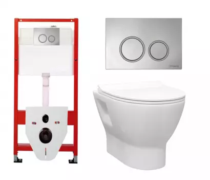 Комплект 3 в 1 инсталляция Tece Tecespring S955101 + Унитаз подвесной Enio Nativo EN1270551 + кнопка хром