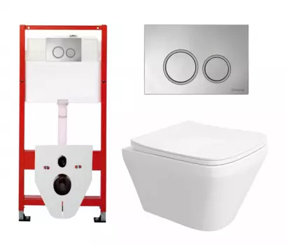 Комплект 3 в 1 инсталляция Tece Tecespring S955101 + Унитаз подвесной Enio Vicino EN9170544 + кнопка хром