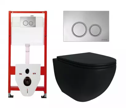 Комплект 3 в 1 инсталляция Tece Tecespring S955101 + Унитаз подвесной Enio Unico BL черный EN4105055 + кнопка хром