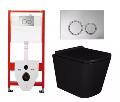 Комплект 3 в 1 инсталляция Tece Tecespring S955101 + Унитаз подвесной Enio Binario BL черный EN4180225 + кнопка хром