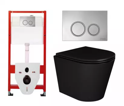 Комплект 3 в 1 инсталляция Tece Tecespring S955101 + Унитаз подвесной Enio Cento BL черный EN4280035 + кнопка хром