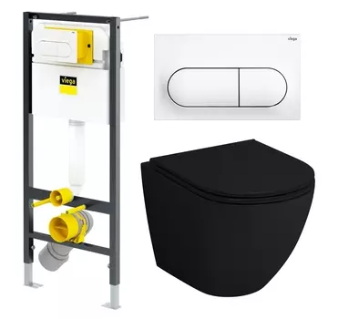 Комплект 3 в 1 инсталляция Viega Prevista 8524.11 + Унитаз подвесной Grossman GR-4455BMS + кнопка белая