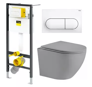 Комплект 3 в 1 инсталляция Viega Prevista 8524.11 + Унитаз подвесной Weltwasser WW Merzbach 043 MT-GR + кнопка белая