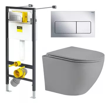 Комплект 3 в 1 инсталляция Viega Prevista 8524.12 + Унитаз подвесной Weltwasser WW Merzbach 043 MT-GR + кнопка хром 792848+10000003708