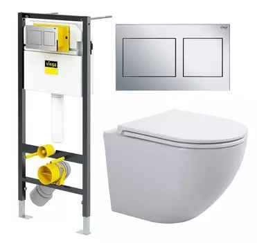 Комплект 3 в 1 инсталляция Viega Prevista Dry 8524.14 792596 + Подвесной унитаз SinteSi EVI + кнопка хром