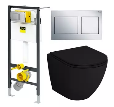 Комплект 3 в 1 инсталляция Viega Prevista Dry 8524.14 792596 + Унитаз подвесной Grossman GR-4455BMS + кнопка хром