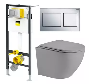 Комплект 3 в 1 инсталляция Viega Prevista Dry 8524.14 792596 + Унитаз подвесной Weltwasser WW Merzbach 043 MT-GR + кнопка хром