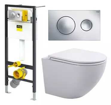 Комплект 3 в 1 инсталляция Viega Prevista 8524.13 + Подвесной унитаз SinteSi EVI + кнопка хром