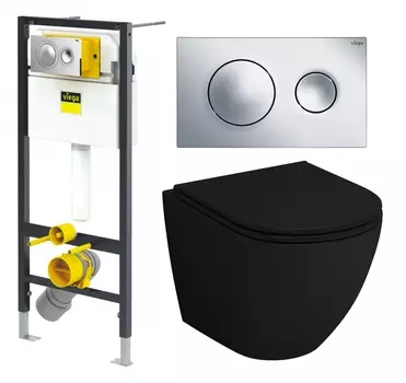 Комплект 3 в 1 инсталляция Viega Prevista 8524.13 + Унитаз подвесной Grossman GR-4455BMS + кнопка хром