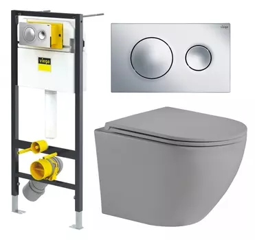 Комплект 3 в 1 инсталляция Viega Prevista 8524.13 + Унитаз подвесной Weltwasser WW Merzbach 043 MT-GR + кнопка хром