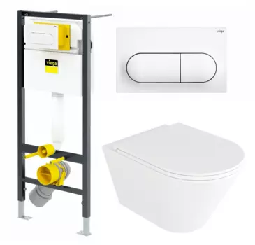 Комплект 3 в 1 инсталляция Viega Prevista 8524.11 + Унитаз подвесной Enio Cento EN4280110 + кнопка белая