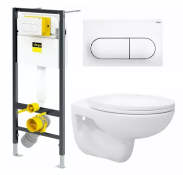 Комплект 3 в 1 инсталляция Viega Prevista 8524.11 + Унитаз подвесной Enio Ekos EN0170571 + кнопка белая
