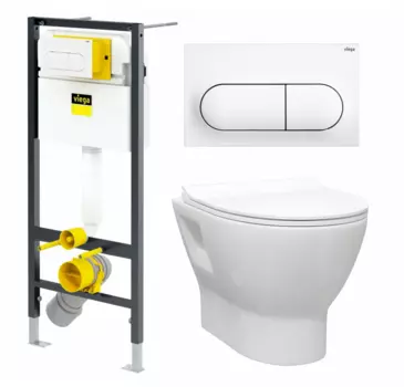 Комплект 3 в 1 инсталляция Viega Prevista 8524.11 + Унитаз подвесной Enio Nativo EN1270551 + кнопка белая