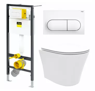 Комплект 3 в 1 инсталляция Viega Prevista 8524.11 + Унитаз подвесной Enio Neo EN5370588 + кнопка белая