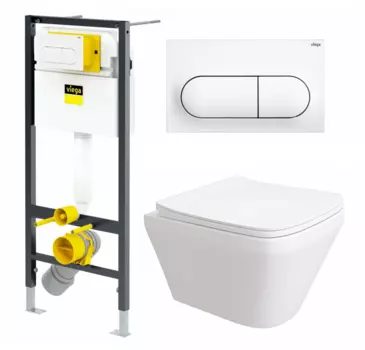 Комплект 3 в 1 инсталляция Viega Prevista 8524.11 + Унитаз подвесной Enio Vicino EN9170544 + кнопка белая