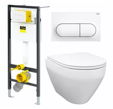 Комплект 3 в 1 инсталляция Viega Prevista 8524.11 + Унитаз подвесной Enio Cono EN2870522 + кнопка белая